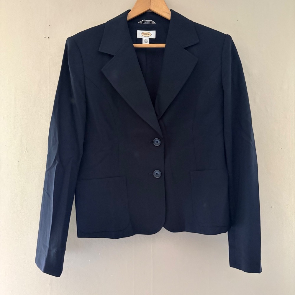 VTG Talbots Womens Italian Wool Blazer Size 6 Black Cropped Academia Old Money